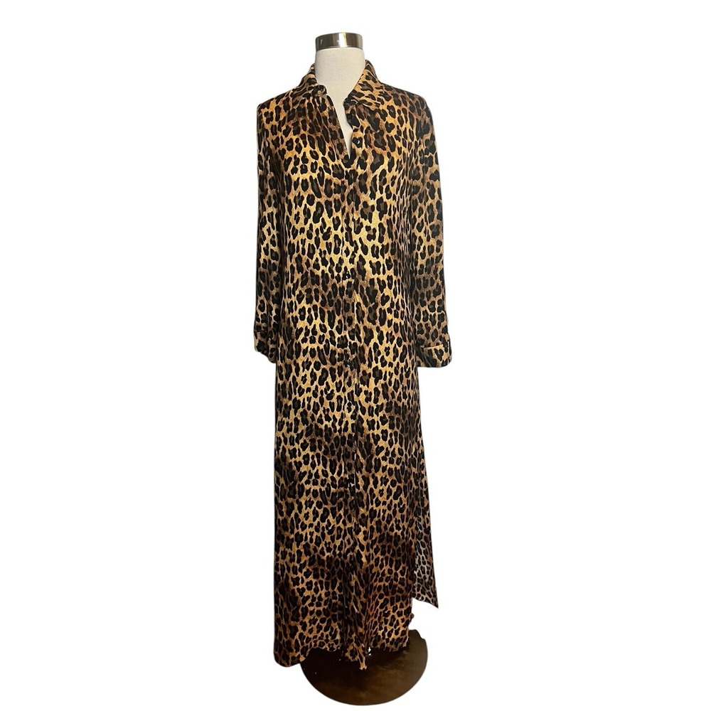 Alice and Olivia Chassidy Shirt Dress Small Leopard Print Maxi NO BELT - Picture 2 of 6